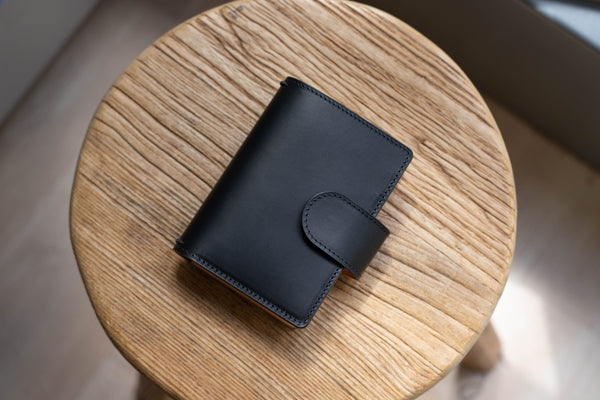 Two-tone Black & Natural Stitched Traveler's Notebook w/ Card Slots