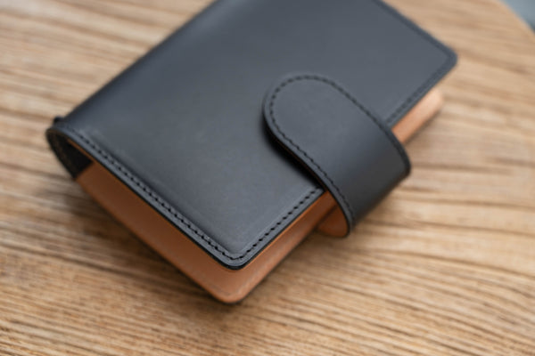 Two-tone Black & Natural Stitched Traveler's Notebook w/ Card Slots