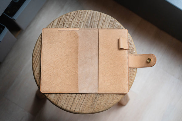 6 COLORS - B6 Slim/Midori MD/Nanami Cafe Note/Common Planner Natural Snap Closure Pebbled Leather Notebook Folio Cover