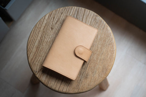 6 COLORS - B6 Slim/Midori MD/Nanami Cafe Note/Common Planner Natural Snap Closure Pebbled Leather Notebook Folio Cover