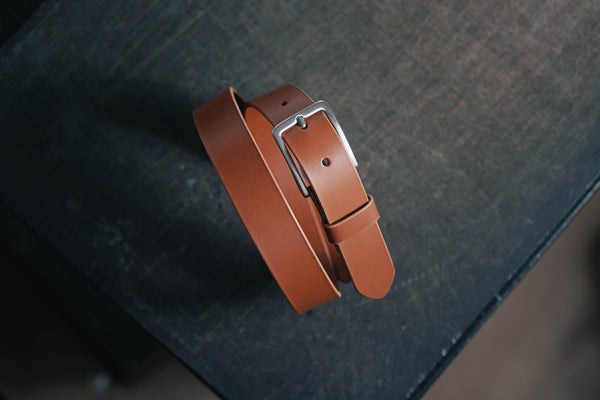 CUSTOMIZABLE - 4 COLORS Brown Vegetable-tanned Leather SS Buckle Dress Belt (30 mm wide)