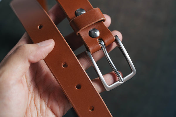 CUSTOMIZABLE - 4 COLORS Brown Vegetable-tanned Leather SS Buckle Dress Belt (30 mm wide)