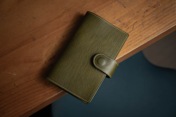 6 COLORS - B6 Slim/Midori MD/Nanami Cafe Note/Common Planner Snap Closure Pebbled Leather Notebook Folio Cover with Card Slots