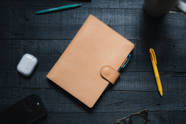 6 COLORS - A5/Hobonichi/Midori MD Natural Snap Closure Pebbled Leather Notebook Cover