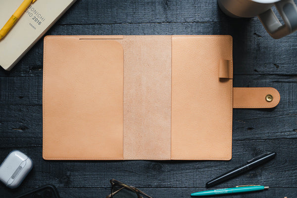 6 COLORS - A5/Hobonichi/Midori MD Natural Snap Closure Pebbled Leather Notebook Cover