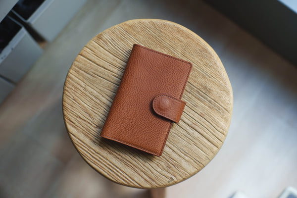 6 COLORS - Pocket Snap Closure Pebbled Leather Folio Cover with Card Slots