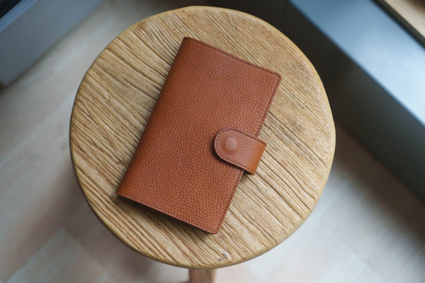 6 COLORS - B6 Slim/Midori MD/Nanami Cafe Note/Common Planner Natural Snap Closure Pebbled Leather Notebook Folio Cover