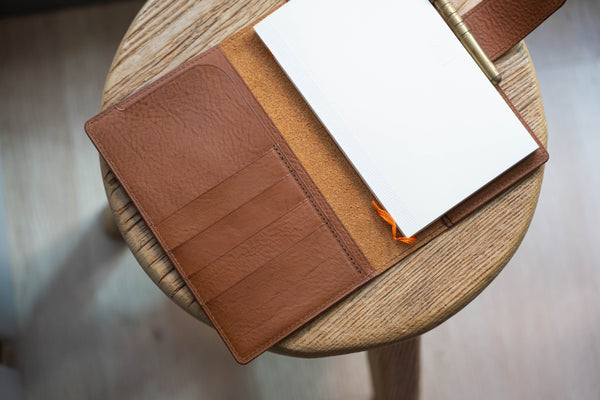 6 COLORS - B6 Slim/Midori MD/Nanami Cafe Note/Common Planner Snap Closure Pebbled Leather Notebook Folio Cover with Card Slots