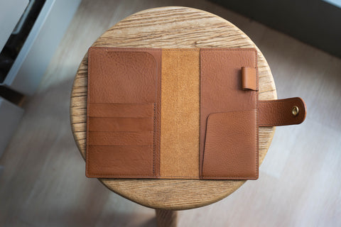 6 COLORS - B6 Slim/Midori MD/Nanami Cafe Note/Common Planner Snap Closure Pebbled Leather Notebook Folio Cover with Card Slots