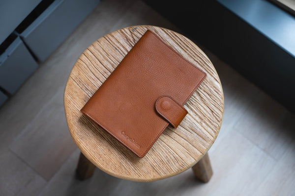 6 COLORS - B6/Stalogy Natural Snap Closure Pebbled Leather Notebook Cover with Card Slots