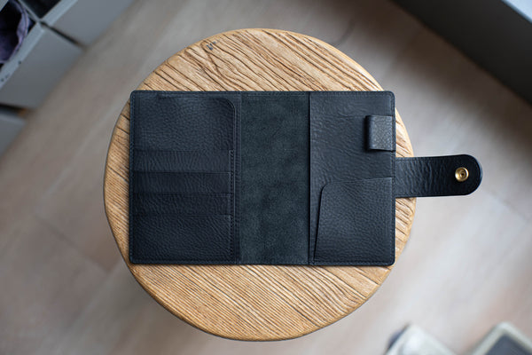 6 COLORS - A6/Hobonichi/Midori MD Natural Snap Closure Pebbled Leather Notebook Cover with Card Slots