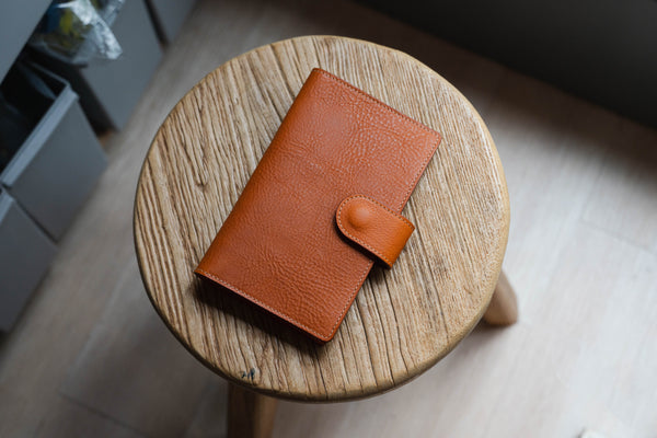 6 COLORS - B6 Slim/Midori MD/Nanami Cafe Note/Common Planner Snap Closure Pebbled Leather Notebook Folio Cover with Card Slots