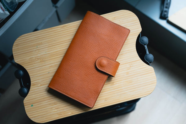 6 COLORS - TN/Standard Size Snap Closure Pebbled Leather Notebook Cover with Card Slots