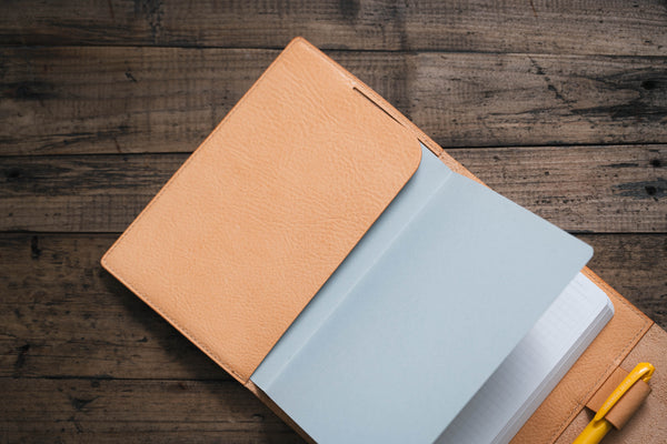 6 COLORS - B6/Stalogy Natural Pebbled Leather Trifold Notebook Cover