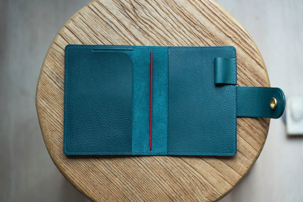 ALL SIZES - Blue Pebbled Leather Stitched Traveler's Notebook w/ Strap Closure (No inserts included)