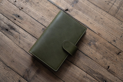 6 COLORS - Lined B6 Slim/Midori MD/Nanami Cafe Note/Common Planner Snap Closure Pebbled Leather Notebook Folio Cover with Card Slots