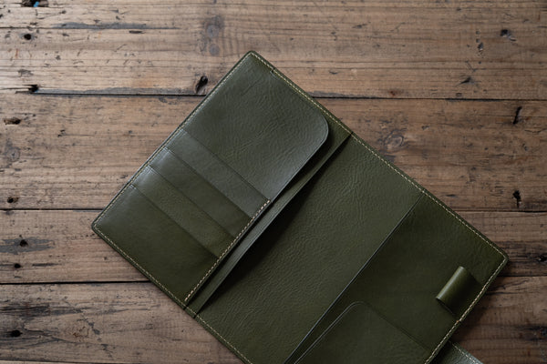 6 COLORS - Lined B6 Slim/Midori MD/Nanami Cafe Note/Common Planner Snap Closure Pebbled Leather Notebook Folio Cover with Card Slots