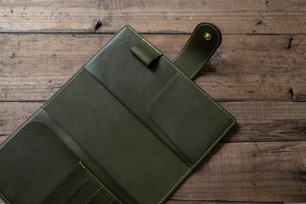 6 COLORS - Lined B6 Slim/Midori MD/Nanami Cafe Note/Common Planner Snap Closure Pebbled Leather Notebook Folio Cover with Card Slots