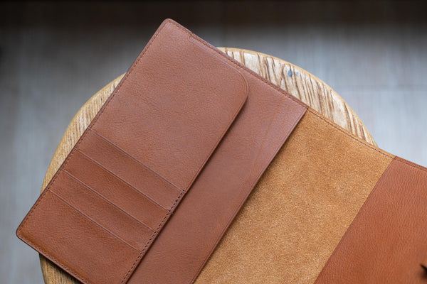 6 COLORS - A5/Hobonichi/Midori MD Natural Snap Closure Pebbled Leather Notebook Cover with Card Slots