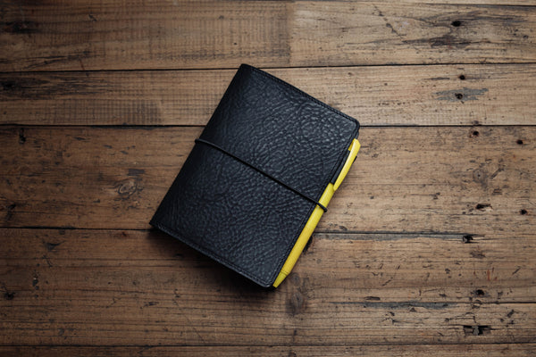 6 COLORS - A6/Hobonichi/Midori MD Pebbled Leather Notebook Cover w/ Elastic Closure and Card Slots