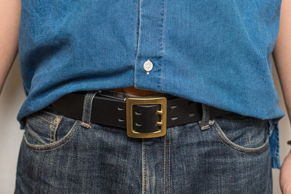 CUSTOMIZABLE - 4 COLORS Natural Vegetable-tanned Leather Stitched Double Garrison Belt (1.5 inch, 38 mm wide)