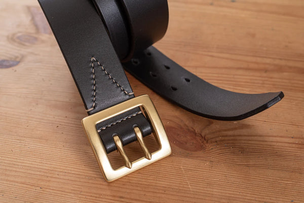 CUSTOMIZABLE - 4 COLORS Natural Vegetable-tanned Leather Stitched Double Garrison Belt (1.5 inch, 38 mm wide)