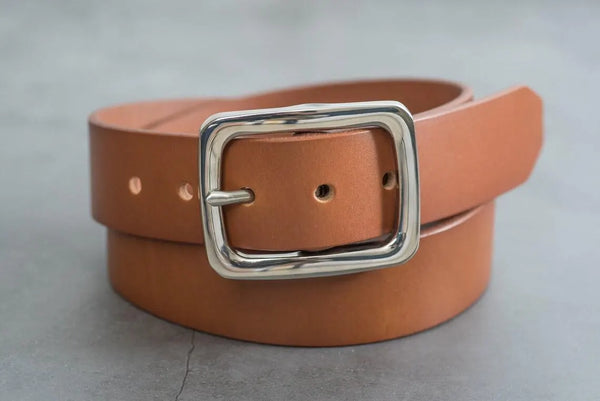 CUSTOMIZABLE - 4 COLORS Natural Vegetable-tanned Leather Garrison Belt with Stainless Steel Buckle (1.5 inch, 38 mm wide)