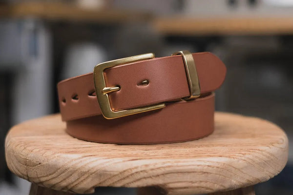 CUSTOMIZABLE - 4 COLORS Natural Vegetable-tanned Leather Standard Belt (1.5 inch, 38 mm wide)