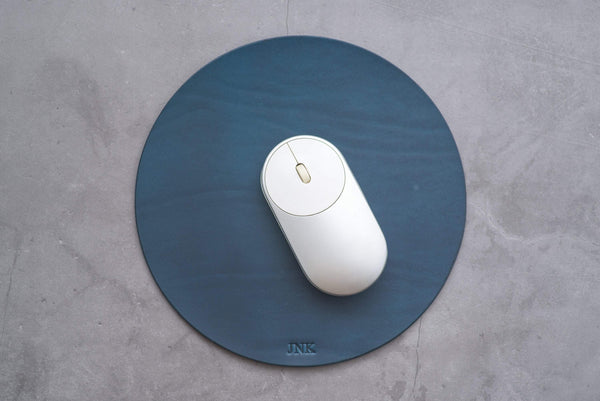navy leather round mouse pad