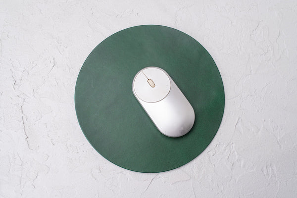 Green leather round mouse pad