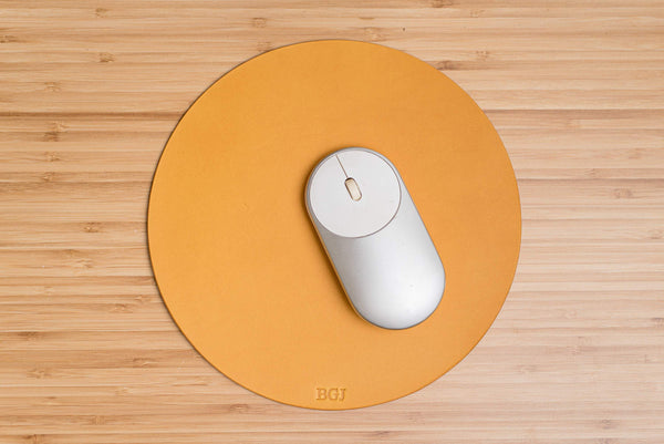 yellow leather round mouse pad