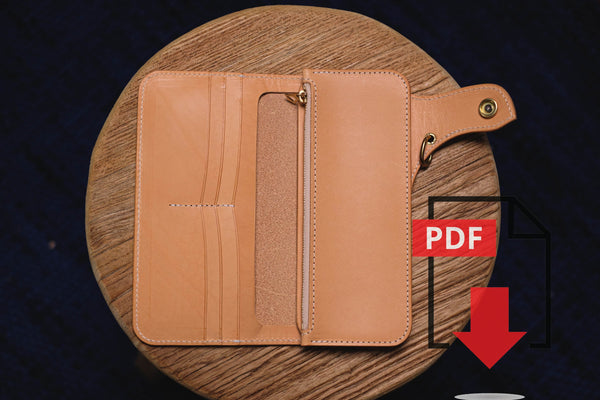 Leather Biker Long Wallet PDF Template Set No.10 - Digital Leatherworking Pattern - A4 Sized Printout