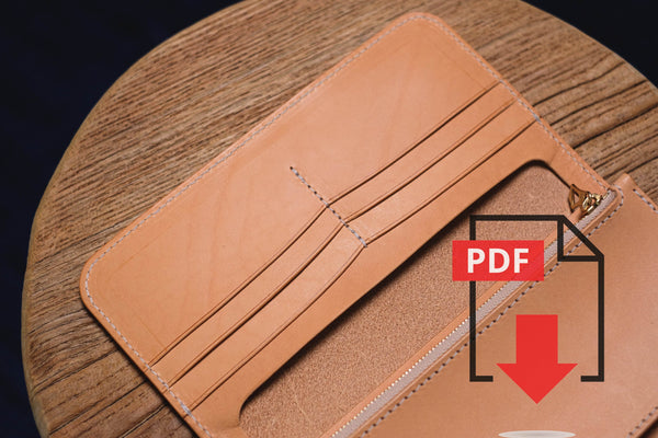 Leather Biker Long Wallet PDF Template Set No.10 - Digital Leatherworking Pattern - A4 Sized Printout