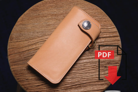 Leather Biker Long Wallet PDF Template Set No.10 - Digital Leatherworking Pattern - A4 Sized Printout