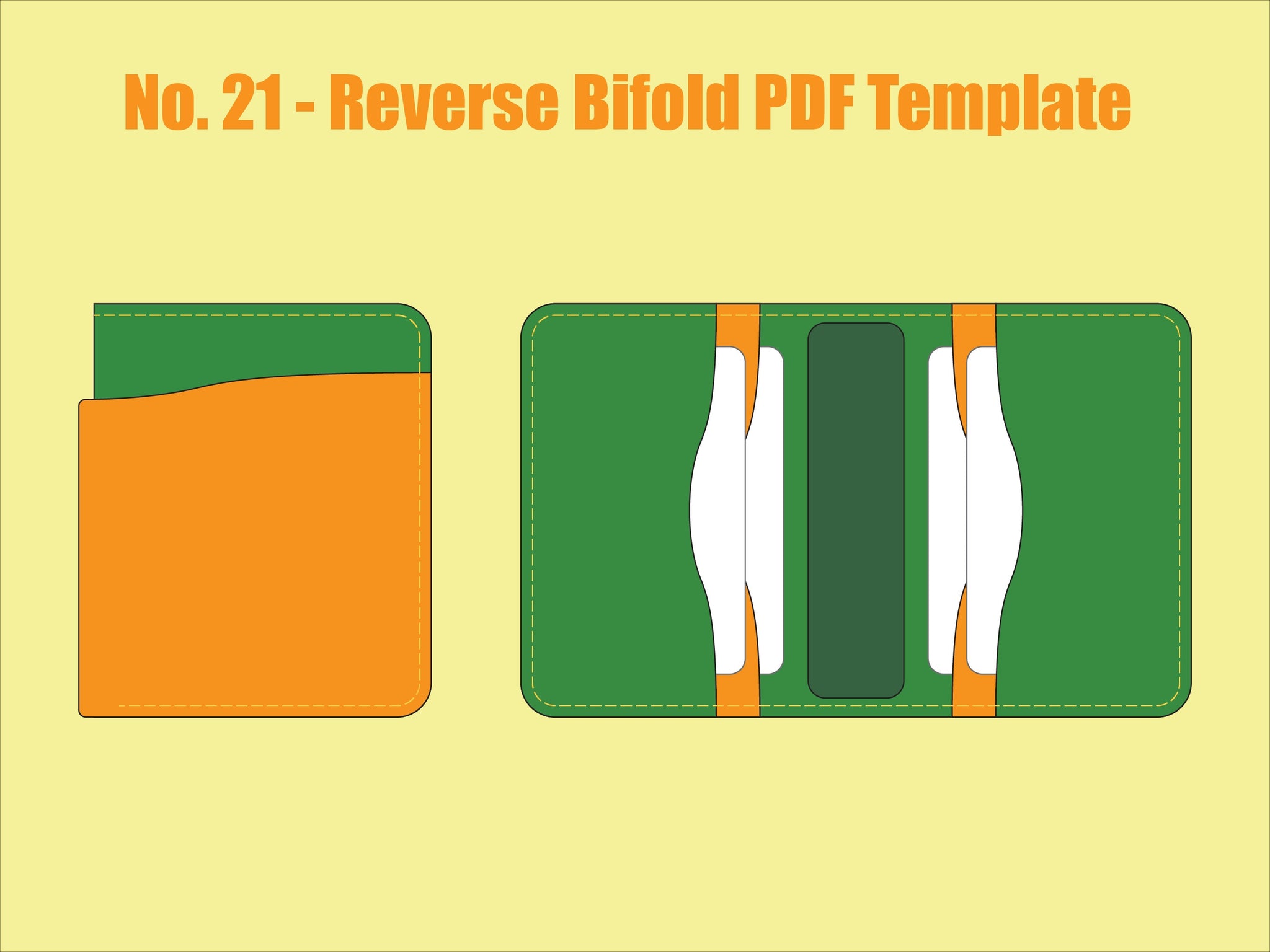 Leather Reverse Bifold Wallet PDF Template Set No.21 - Digital Leatherworking Pattern - A4 & Letter Size