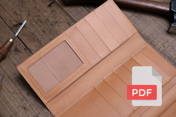 Leather Trifold Long Wallet PDF Template Set No.25 - Digital Leatherworking Pattern - A4 & Letter Size