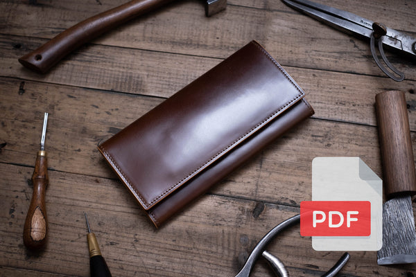 Leather Trifold Long Wallet PDF Template Set No.25 - Digital Leatherworking Pattern - A4 & Letter Size