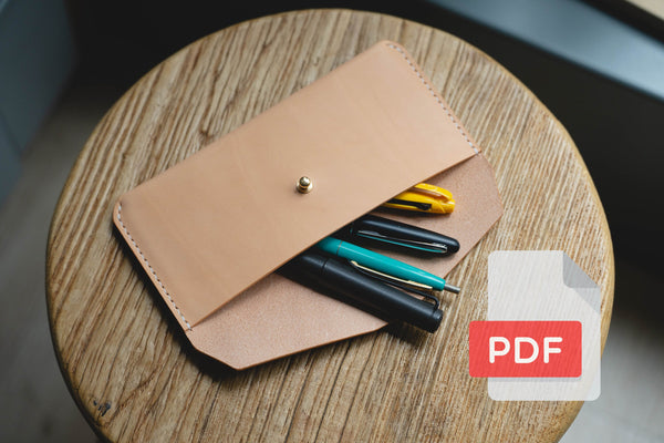 Leather Pen Pouch, Pencil Case PDF Template Set No.37 - Digital Leatherworking Pattern - A4 & Letter Size