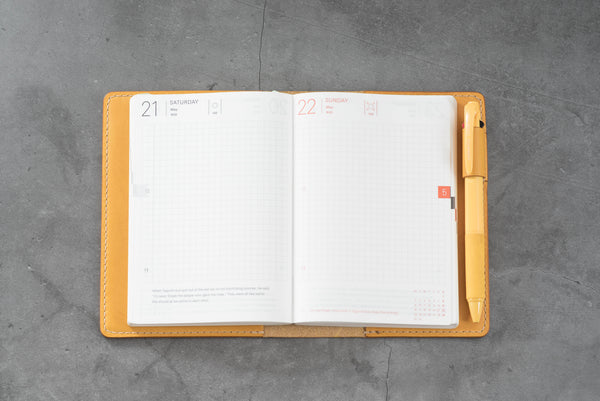 12 COLORS - A6/Hobonichi/Midori MD Mustard Yellow Buttero Leather Elastic Closure Notebook Cover