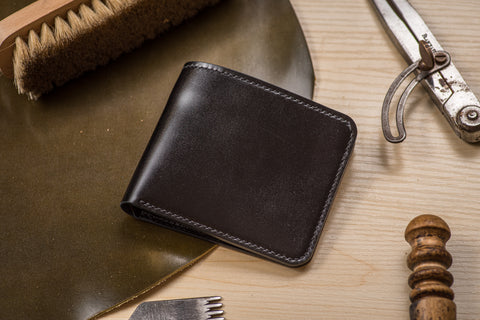 CUSTOMIZABLE - 6-Slot All Black Shell Cordovan Leather Billfold Wallet