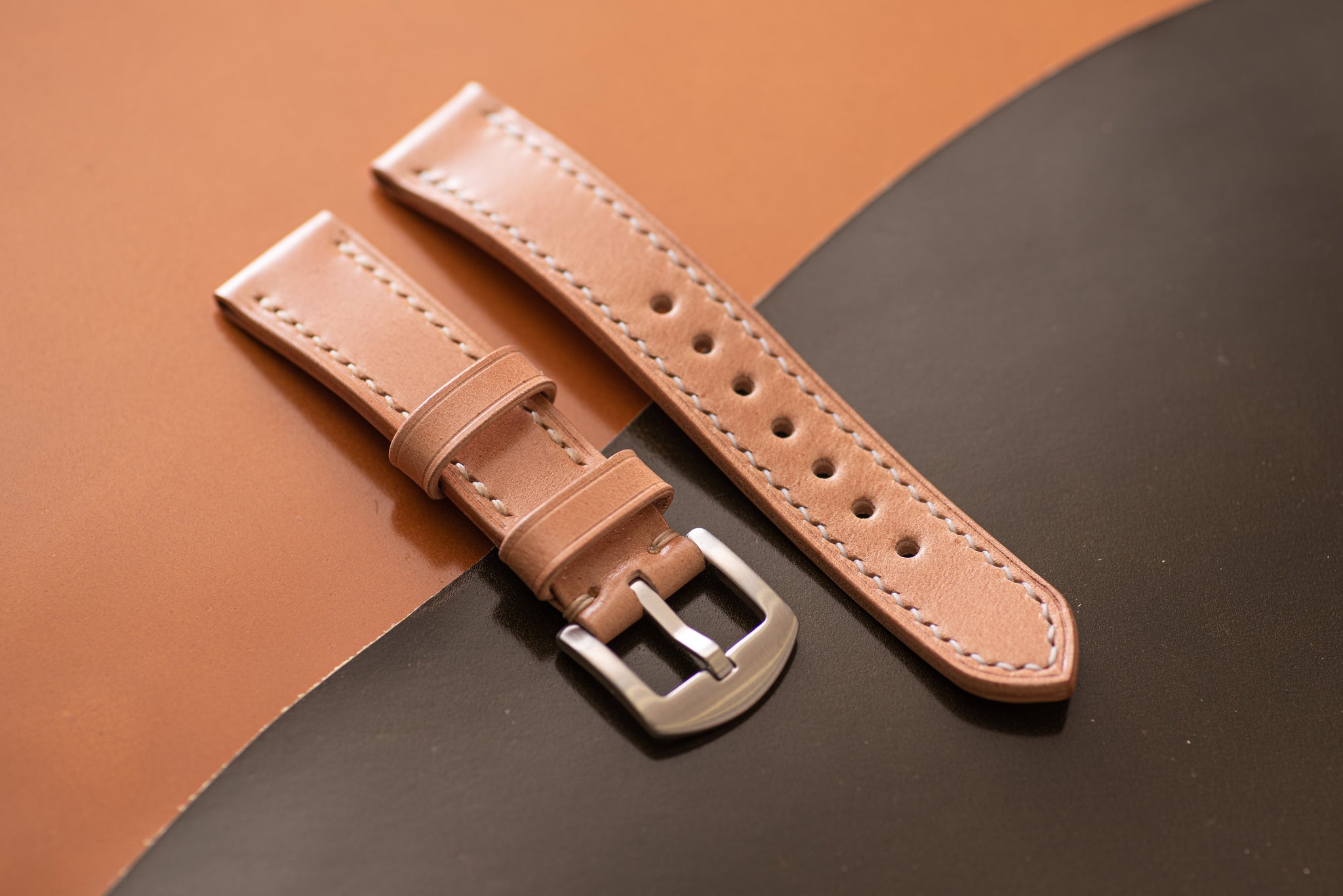 Natural Shell Cordovan Leather Tapered Basic Watch Strap (18, 20, 22 and 24 mm) - Malloria