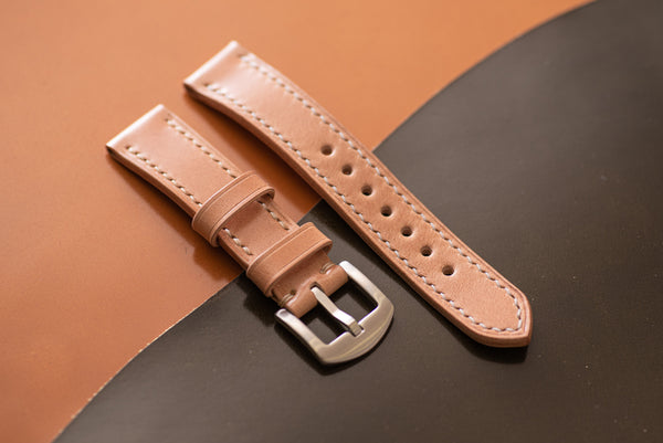 Natural Shell Cordovan Leather Tapered Basic Watch Strap (18, 20, 22 and 24 mm) - Malloria