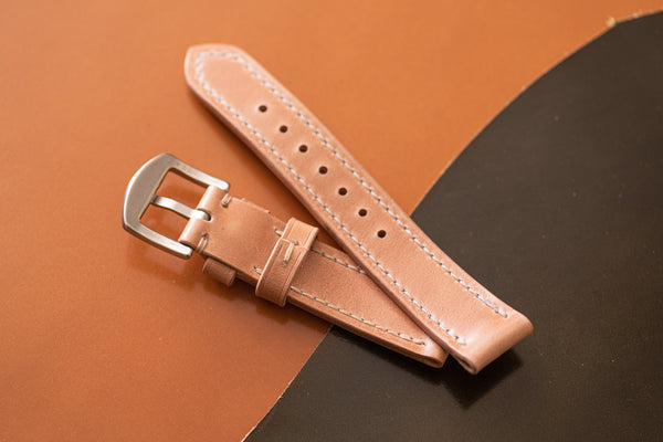 Natural Shell Cordovan Leather Tapered Basic Watch Strap (18, 20, 22 and 24 mm) - Malloria