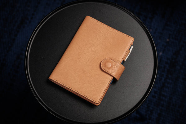 6 COLORS - B6/Stalogy Olive Green Snap Closure Pebbled Leather Notebook Cover with Card Slots