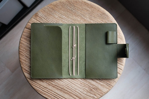 ALL SIZES - Olive Green Pebbled Leather Stitched Traveler's Notebook w/ Strap Closure (No inserts included)