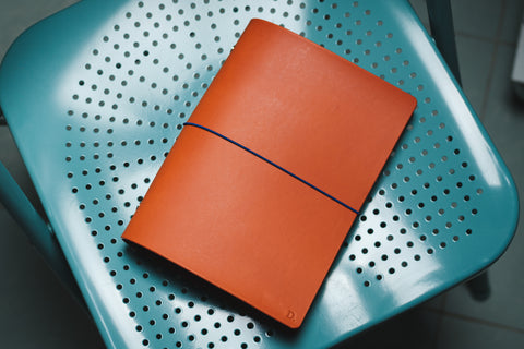 Orange Buttero Leather Binder Cover with Elastic Closure for Filofax