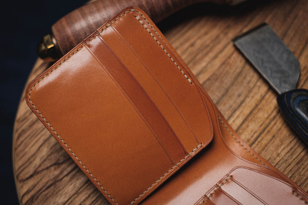 Customizable - 6-Slot Navy Blue and Whiskey Shell Cordovan Leather Billfold Wallet