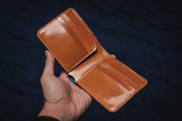 Customizable - 6-Slot Navy Blue and Whiskey Shell Cordovan Leather Billfold Wallet