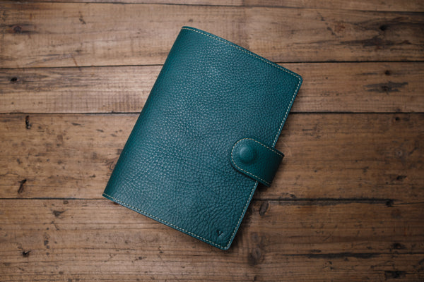 6 COLORS - B6/Stalogy Natural Snap Closure Pebbled Leather Notebook Cover with Card Slots