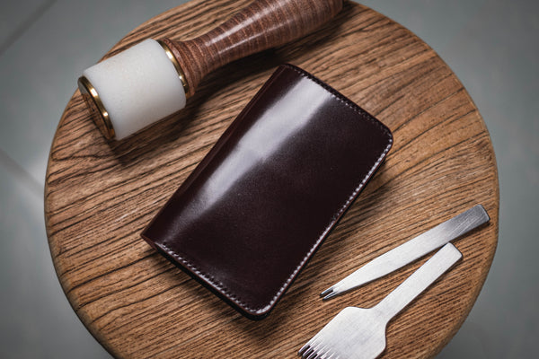 CUSTOMIZABLE - Burgundy Shell Cordovan and Black Buttero Leather Middle Billfold Wallet